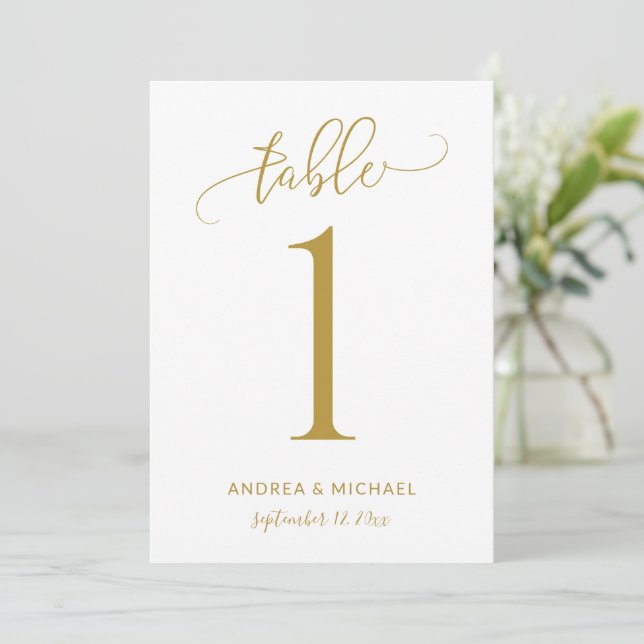 Wedding Table Number Fun Gold Calligraphy (Standing Front)