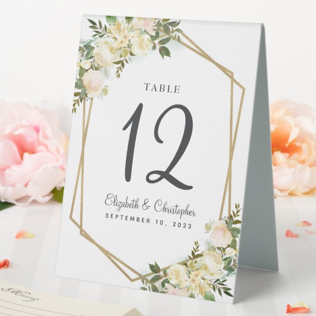 Wedding Table Number Gold Frame Floral Rose White (In SItu (Wedding))