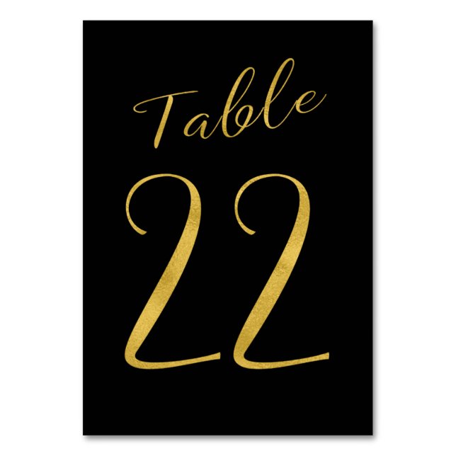 Wedding table number gold glitter black elegant (Front)
