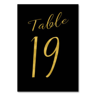 Wedding table number gold glitter black elegant