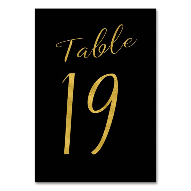 Wedding table number gold glitter black elegant (Front)