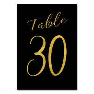 Wedding table number gold glitter black elegant