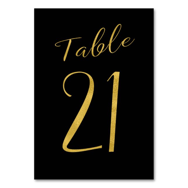 Wedding table number gold glitter black elegant (Front)