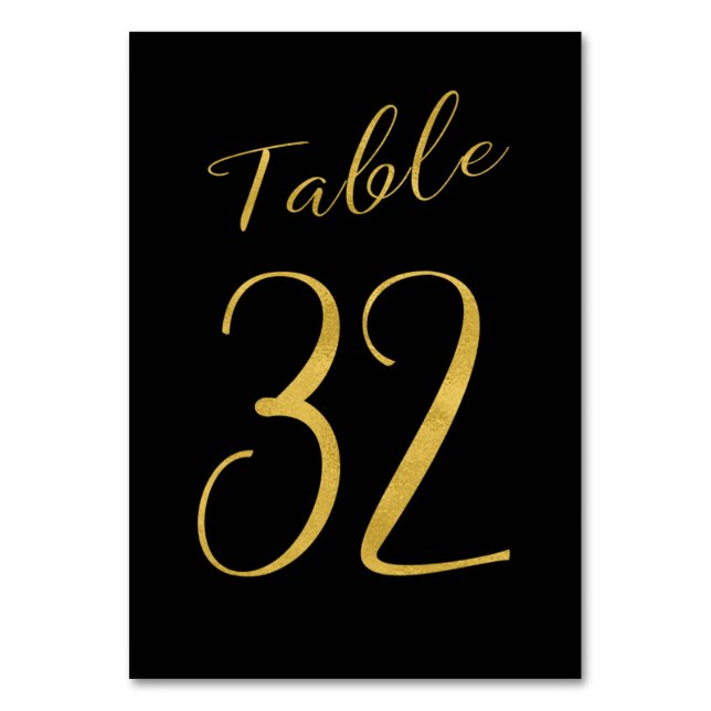 Wedding table number gold glitter black elegant (Front)
