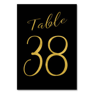 Wedding table number gold glitter black elegant