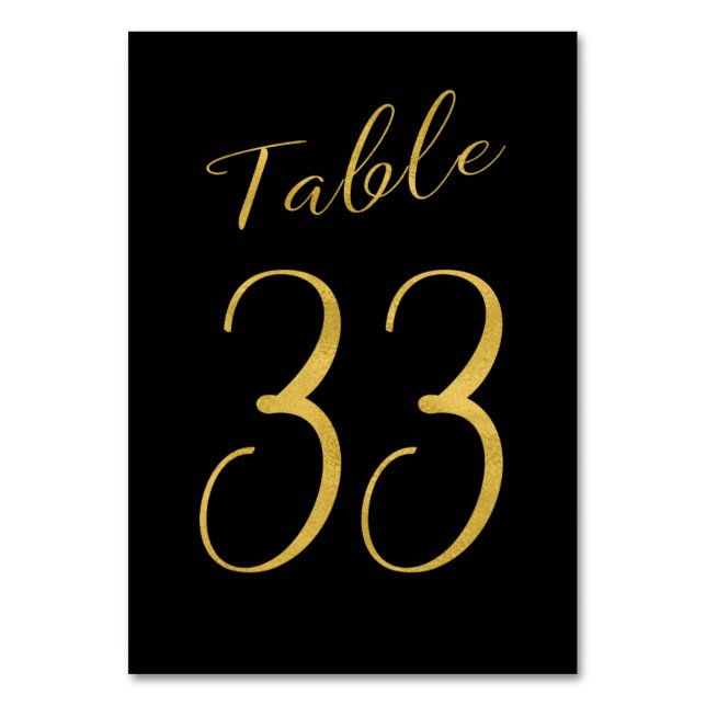 Wedding table number gold glitter black elegant (Front)