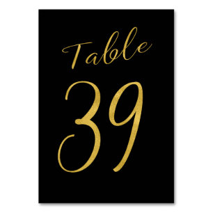 Wedding table number gold glitter black elegant