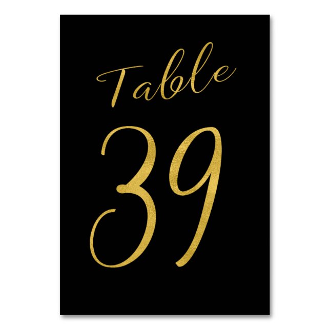 Wedding table number gold glitter black elegant (Front)