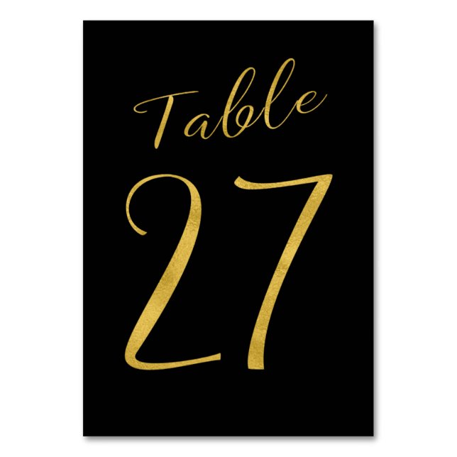 Wedding table number gold glitter black elegant (Front)