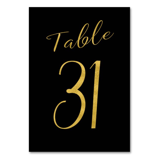Wedding table number gold glitter black elegant (Front)