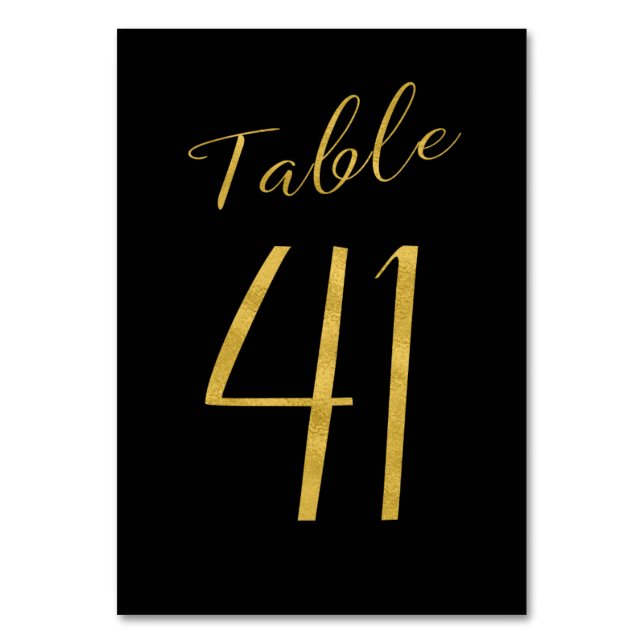 Wedding table number gold glitter black elegant (Front)