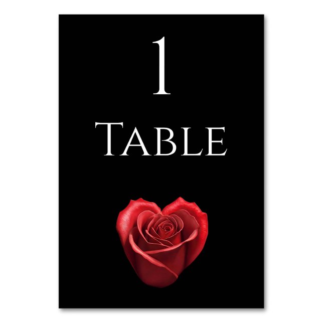 Wedding Table Number-Heart Shaped Red Rose- Number (Front)