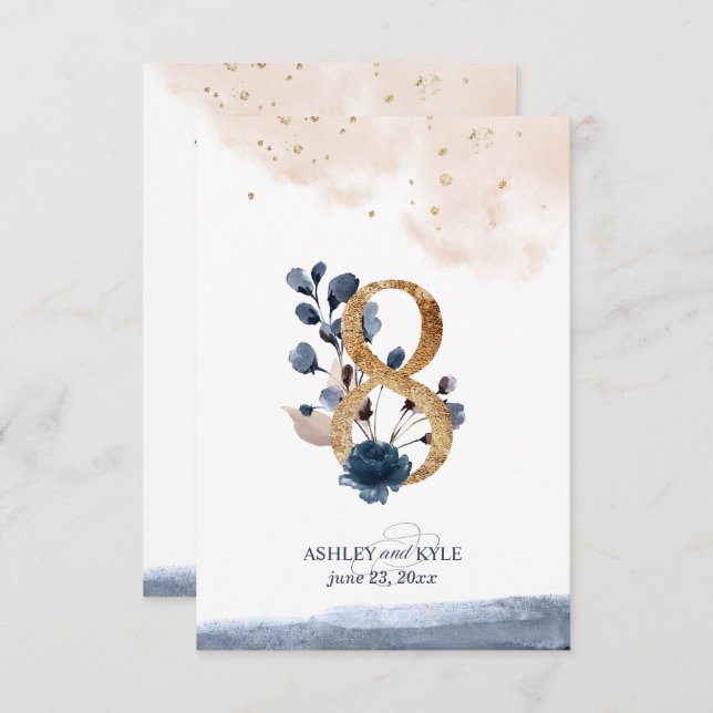 Wedding table number in navy, blush, and gold (Front/Back)