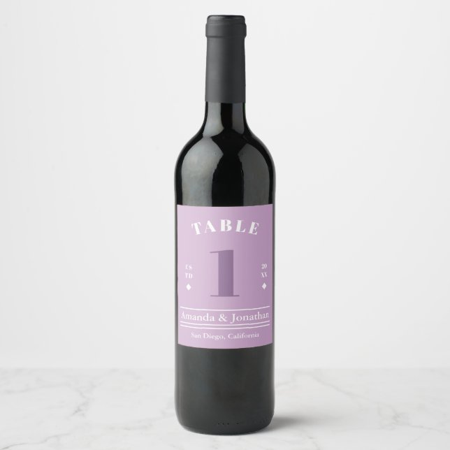 Wedding Table Number Lavender Colour Wine Label (Front)