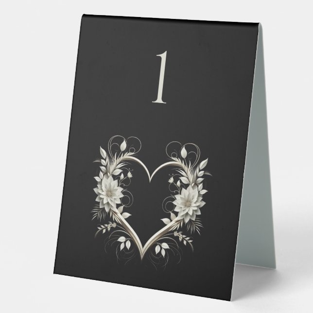 Wedding Table Number-Modern Flowers with a Heart (Front)