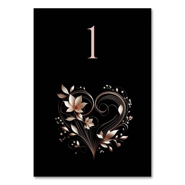 Wedding Table Number-Modern Rose Gold Flowers Number (Front)