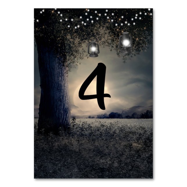 Wedding Table Number Romantic Moonlit Tree (Front)