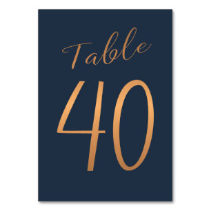 Wedding table number rose gold copper glitter navy