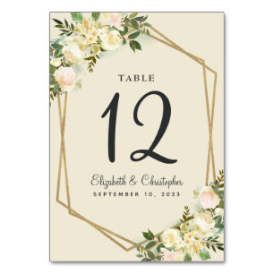 Wedding Table Number Rustic Floral Gold Botanical