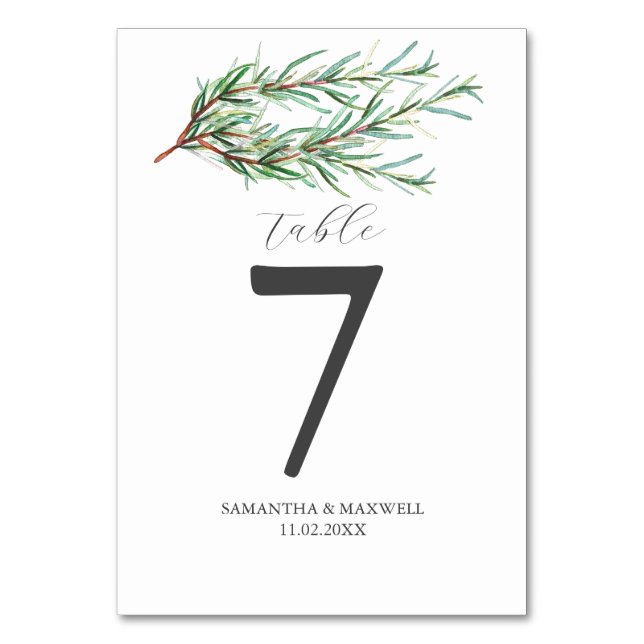 Wedding Table Number Rustic Rosemary (Front)