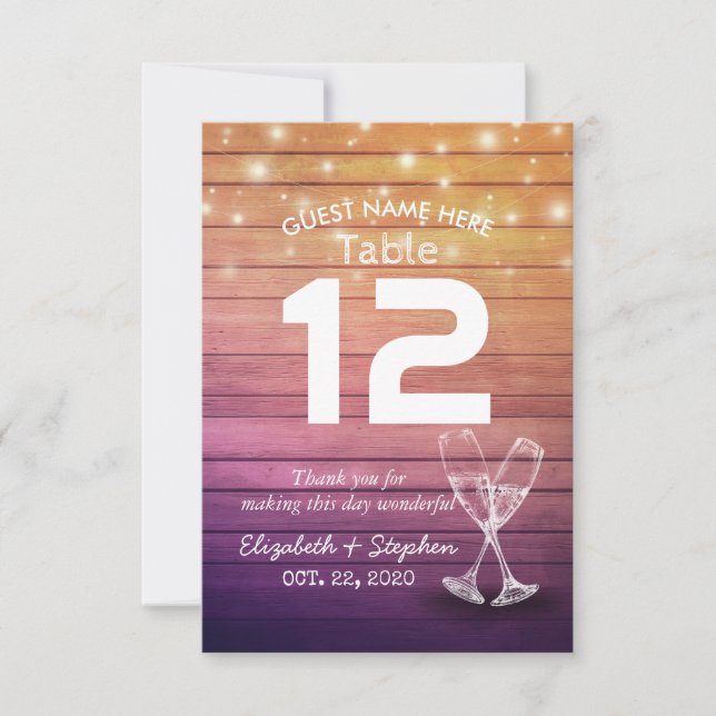 Wedding Table Number Seating Place Champagne Glass (Front)