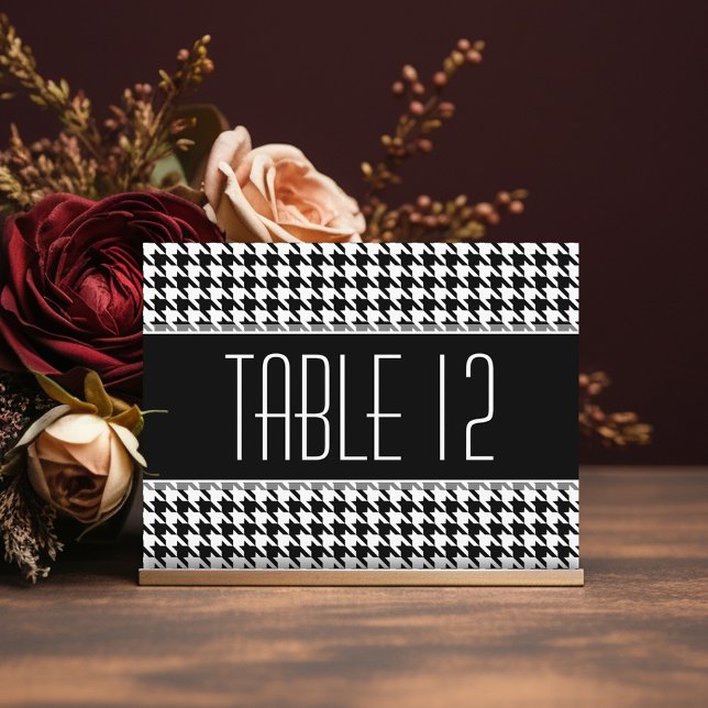 Wedding Table Number Sign HOUNDSTOOTH Postcard (Black Modern Wedding - Reserved table Sign)
