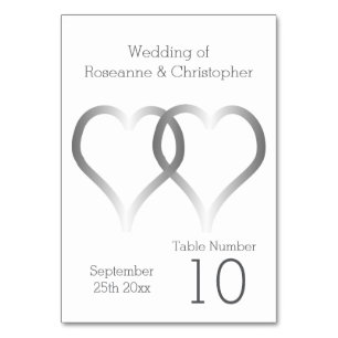 Wedding Table Number Silver Hearts
