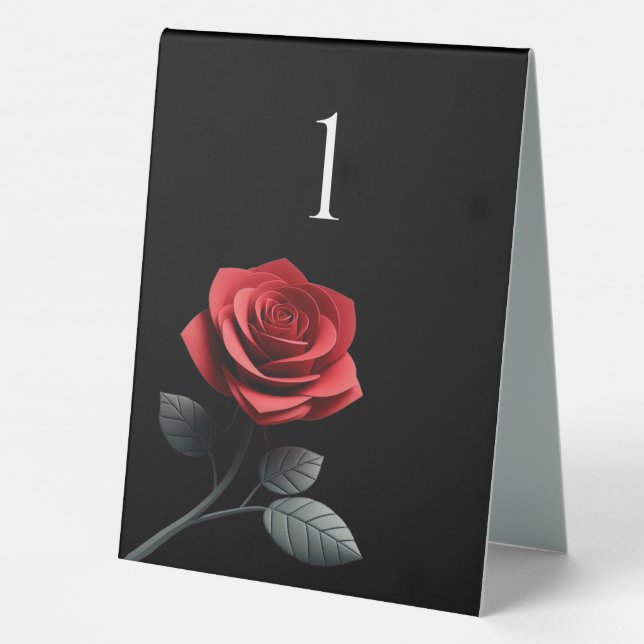 Wedding Table Number-Single Red Rose (Back)