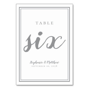 Wedding Table Number Six Simple Grey & White