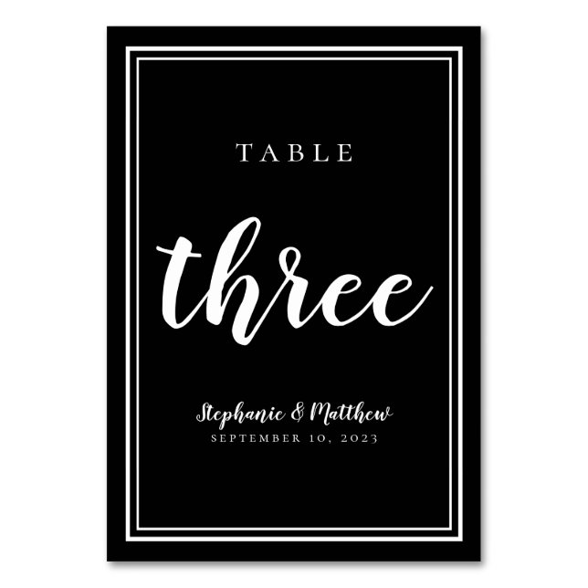 Wedding Table Number Three Black White Simple (Back)