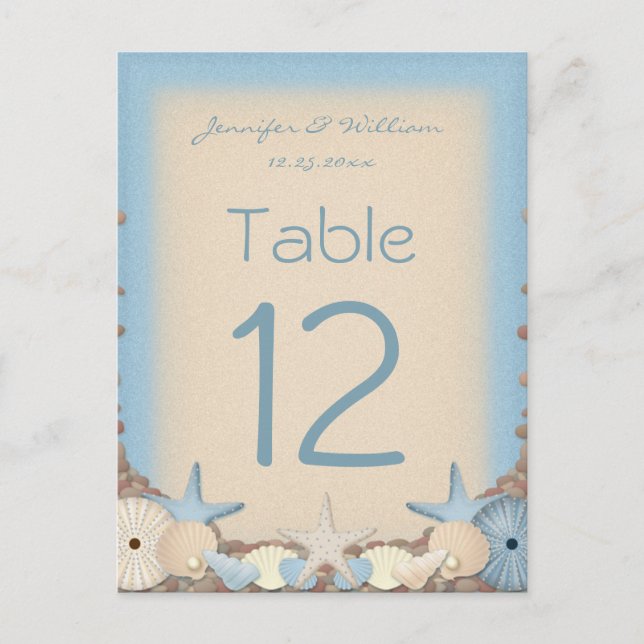 Wedding Table Number Tropical Beach Shells Postcard (Front)
