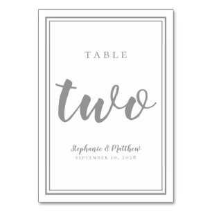 Wedding Table Number Two Simple Grey & White