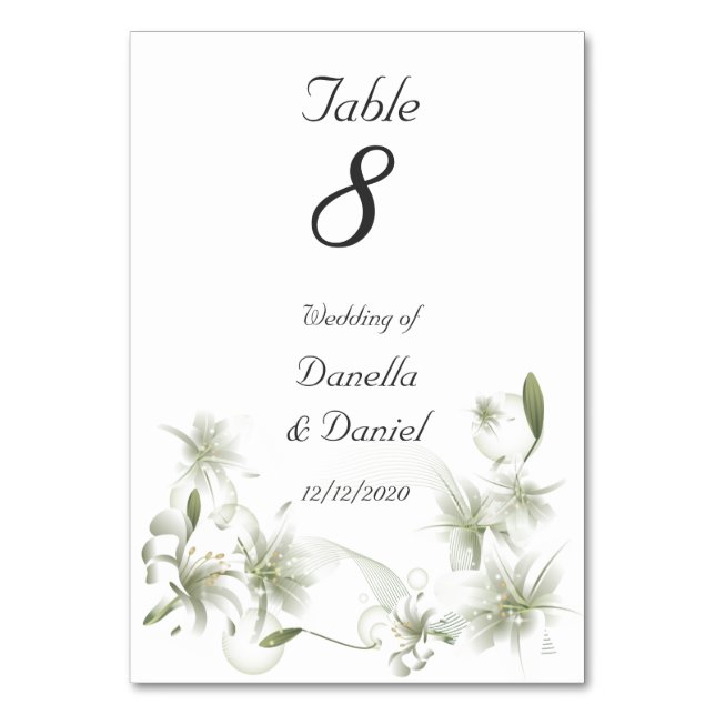 Wedding Table Number Wedding White Flowers Floral (Front)