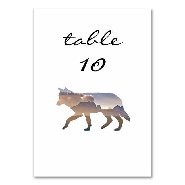Wedding Table Number Western Rustic Mountain Wolf (Front)