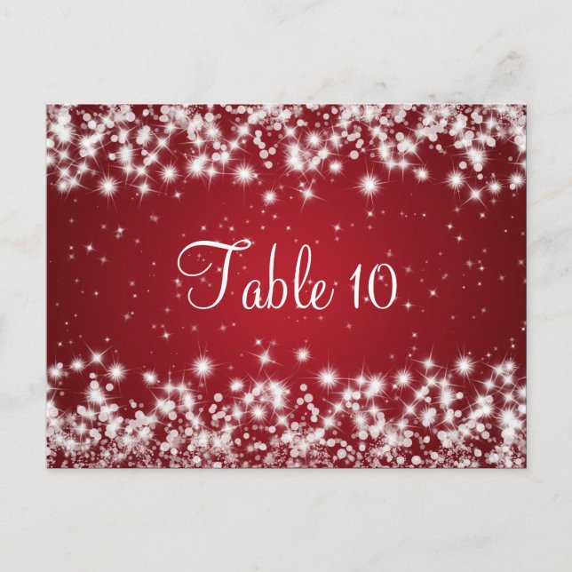 Wedding Table Number Winter Sparkle Red Postcard (Front)