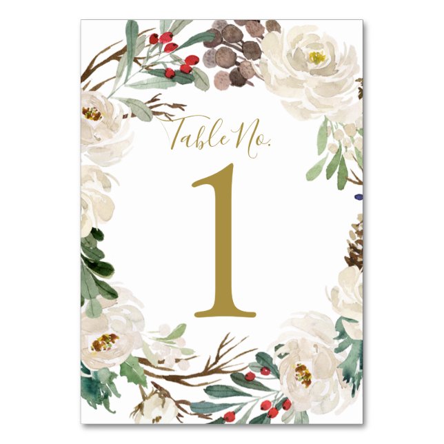 Wedding Table Number | Woodsy Holiday Wreath (Front)