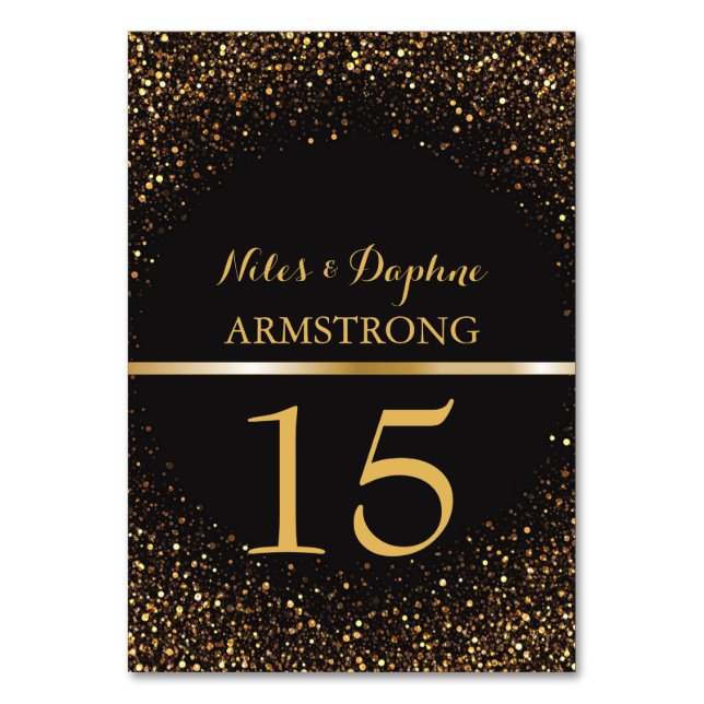 Wedding Table Numbers | Black Elegant Gold Glitter (Front)