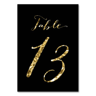 Wedding Table Numbers Black Gold Foil No. 13
