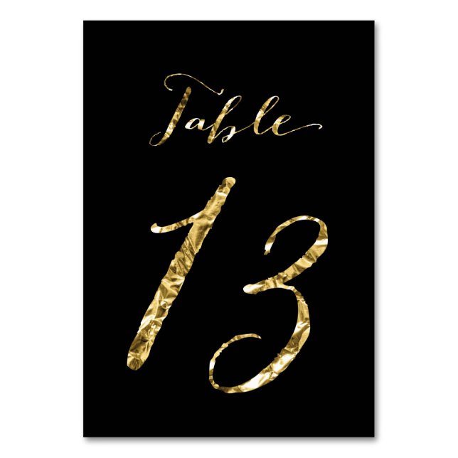 Wedding Table Numbers Black Gold Foil No. 13 (Front)