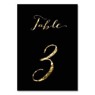 Wedding Table Numbers Black Gold Foil No. 3