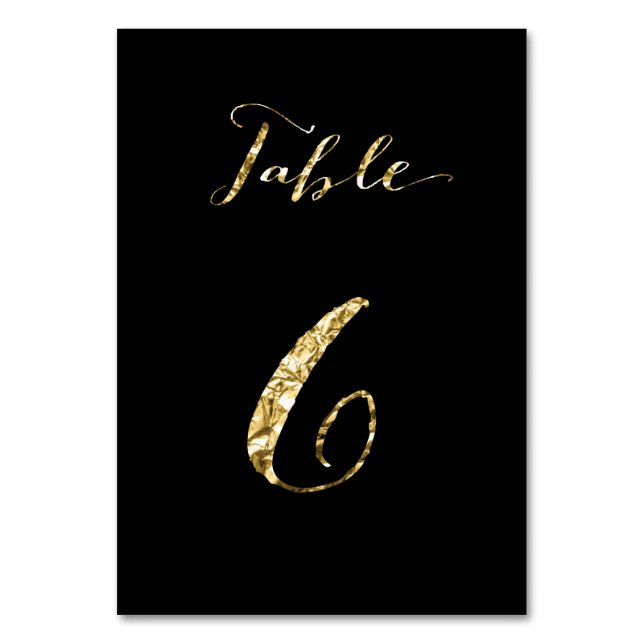 Wedding Table Numbers Black Gold Foil No. 6 (Front)