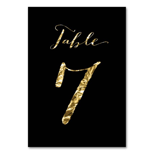 Wedding Table Numbers Black Gold Foil No. 7 (Front)