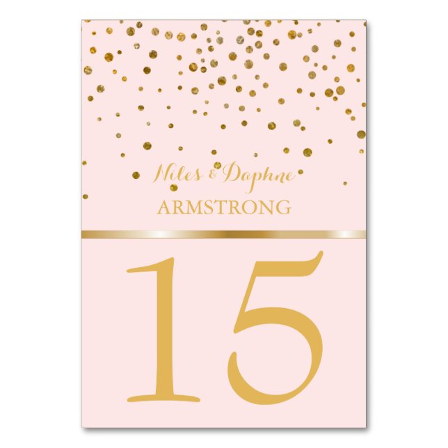Wedding Table Numbers | Blush Pink Gold Confetti (Front)