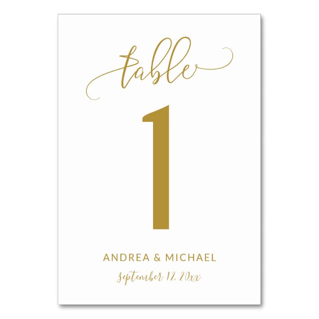 Wedding Table Numbers | Bounce Script (Gold) 1 (Front)