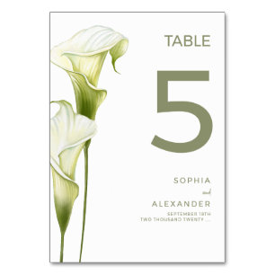 Wedding Table Numbers "Delicate Calla Lilies"
