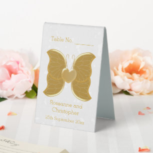 Wedding Table Numbers Gold Butterfly Heart Design