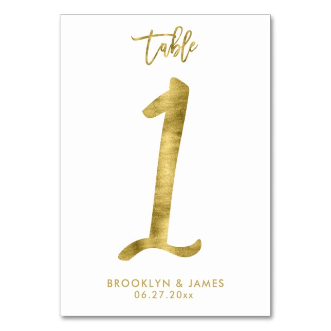 Wedding Table Numbers Gold Foil Effect Number 1 (Front)