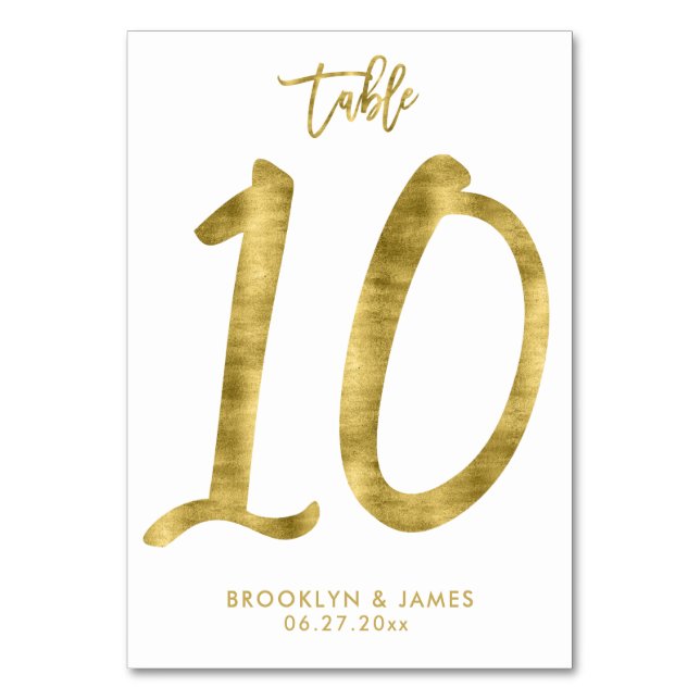 Wedding Table Numbers Gold Foil Effect Number 10 (Front)