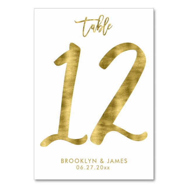 Wedding Table Numbers Gold Foil Effect Number 12 (Front)