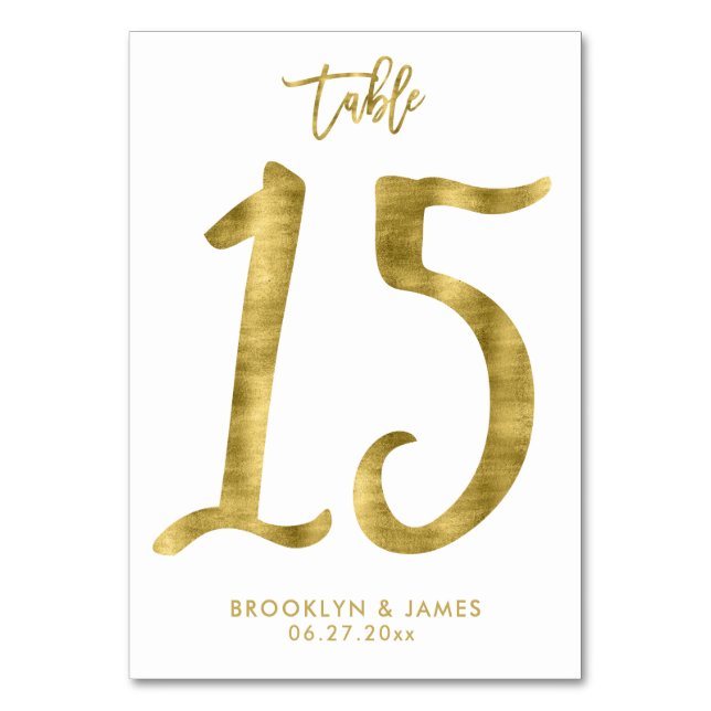 Wedding Table Numbers Gold Foil Effect Number 15 (Front)